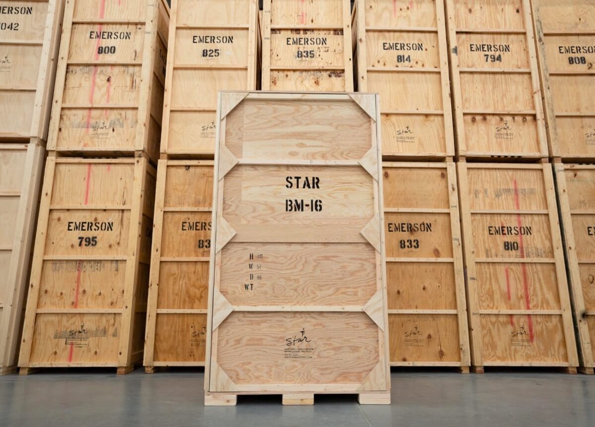 Wooden shipping box labeled as being for STAR
