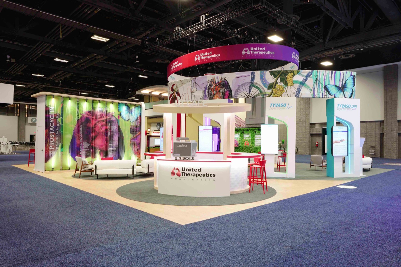 Marketing display booth at a large event center