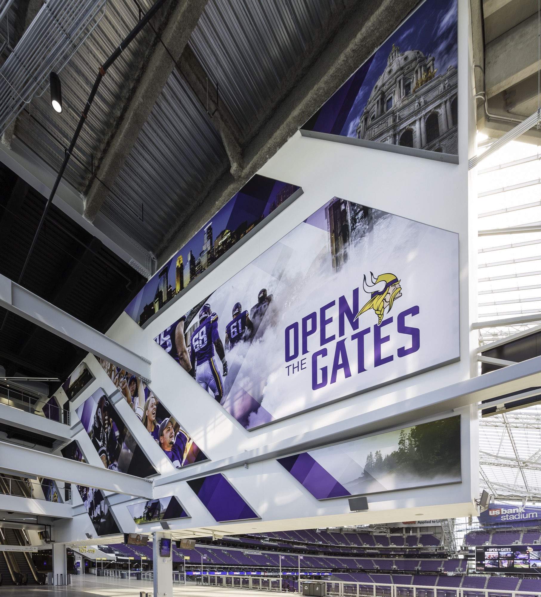 Very large Minnesota Vikings banner that reads "Open the Gates"
