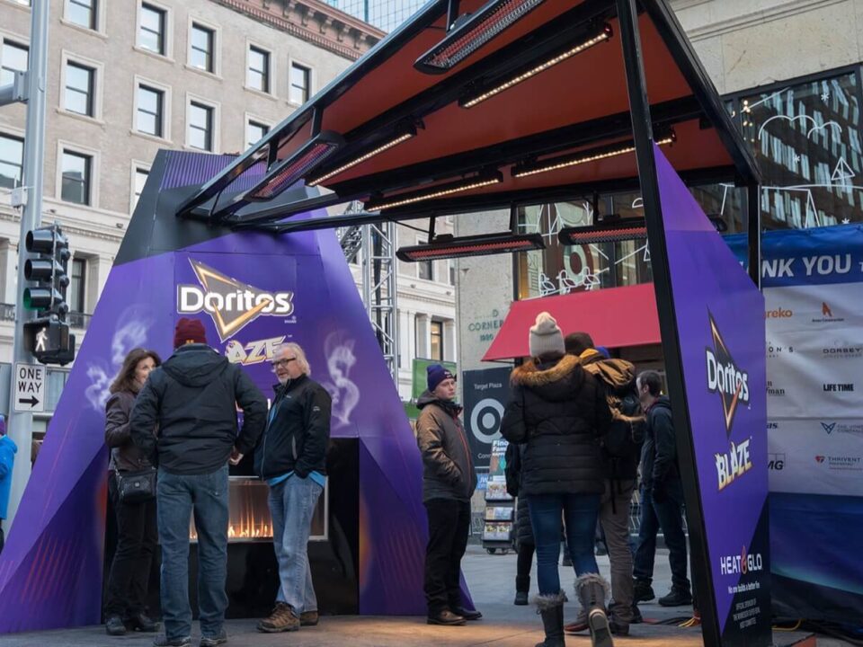 Doritos being marketed from within a tent on a streetside