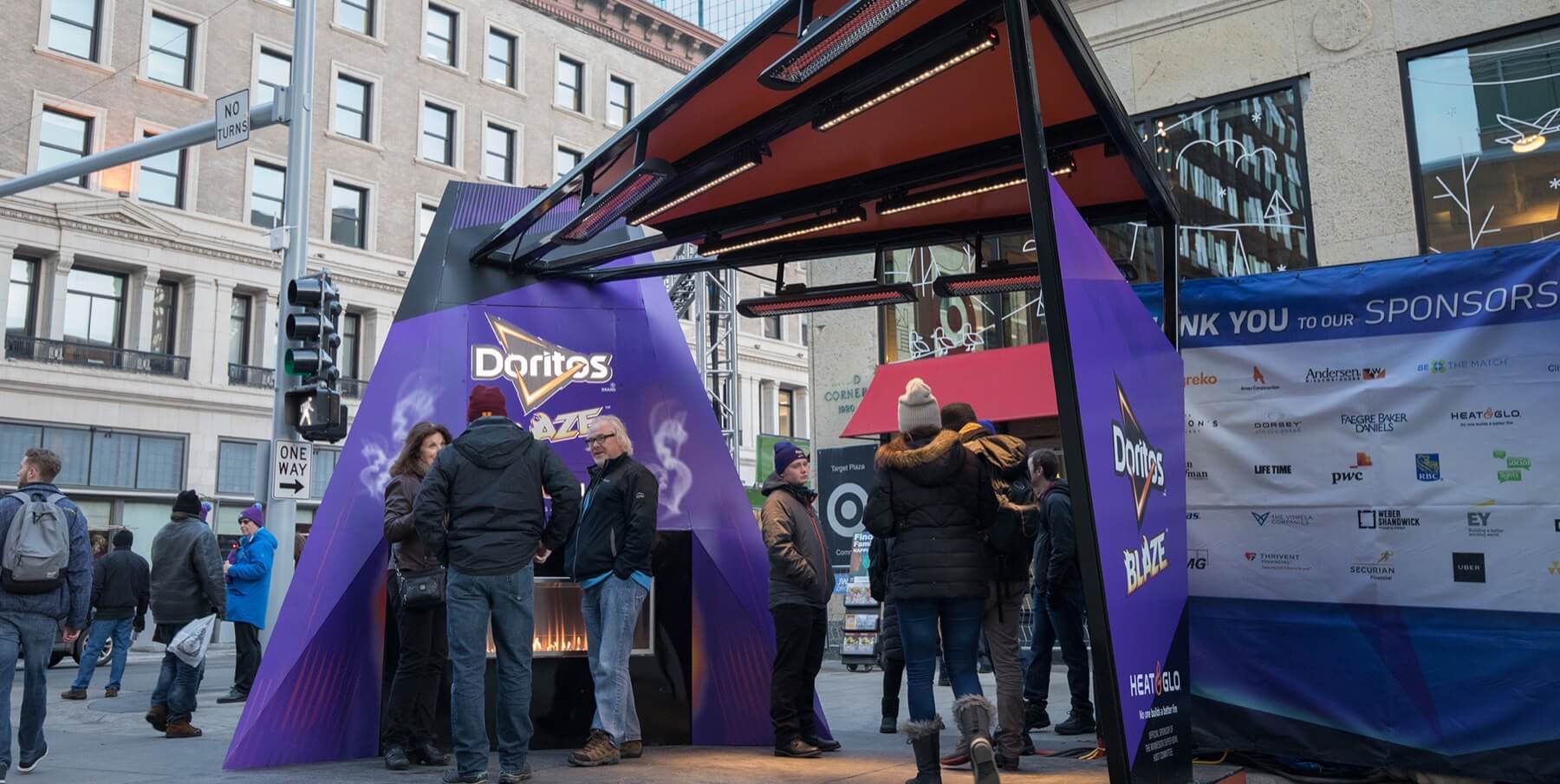 Doritos being marketed from within a tent on a streetside