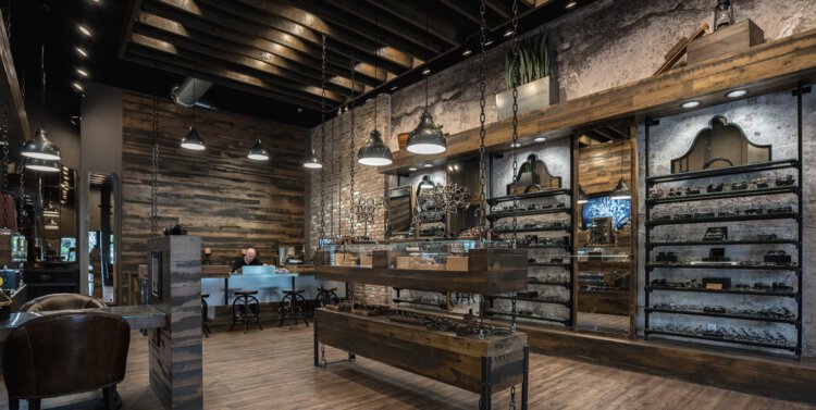 Natural wood themed store interior