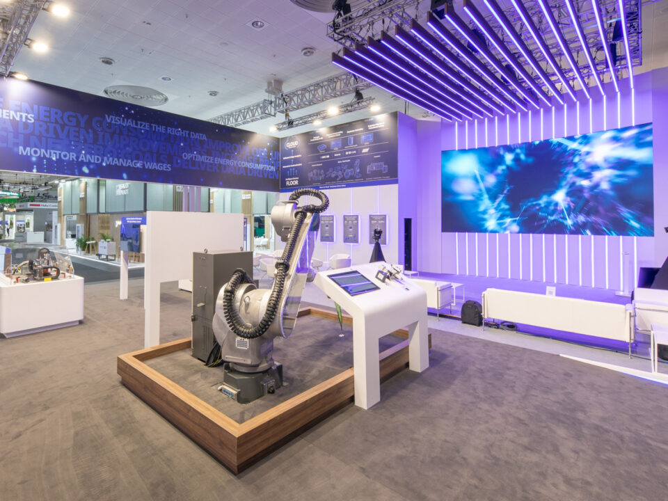 Image of product demos at Emerson's trade show exhibit at Hannover Messe