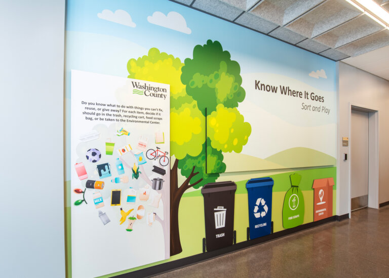 Washington County recycling center custom interior wall.