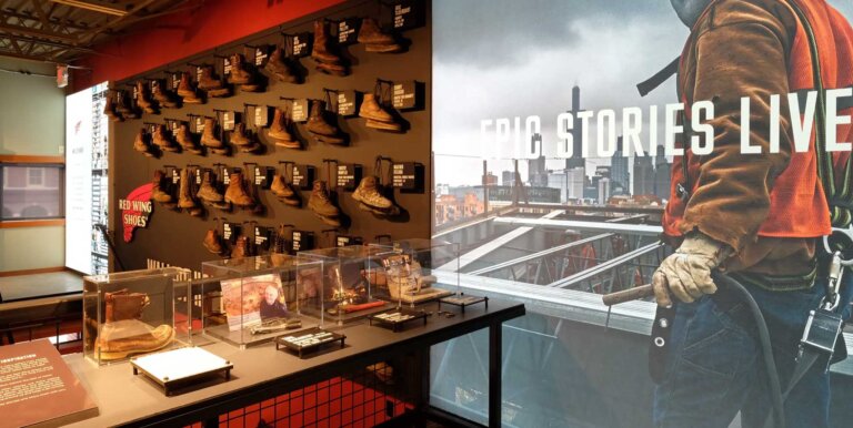 image of a custom designed wall at the Red Wing Shoes flagship store