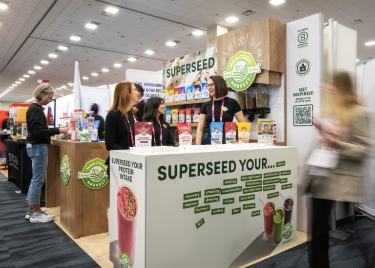 The 2026 Manitoba Harvest brand team and sampling desk are set and ready for the show.