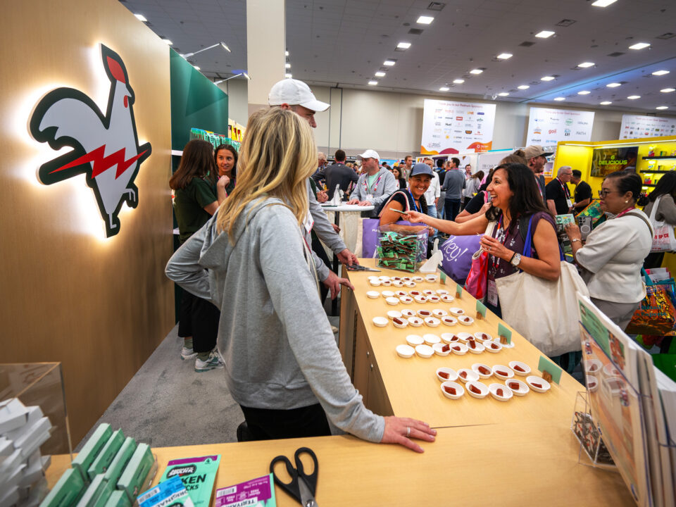A view of the sampling desk for Mighty Spark at 2026 ExpoWest.