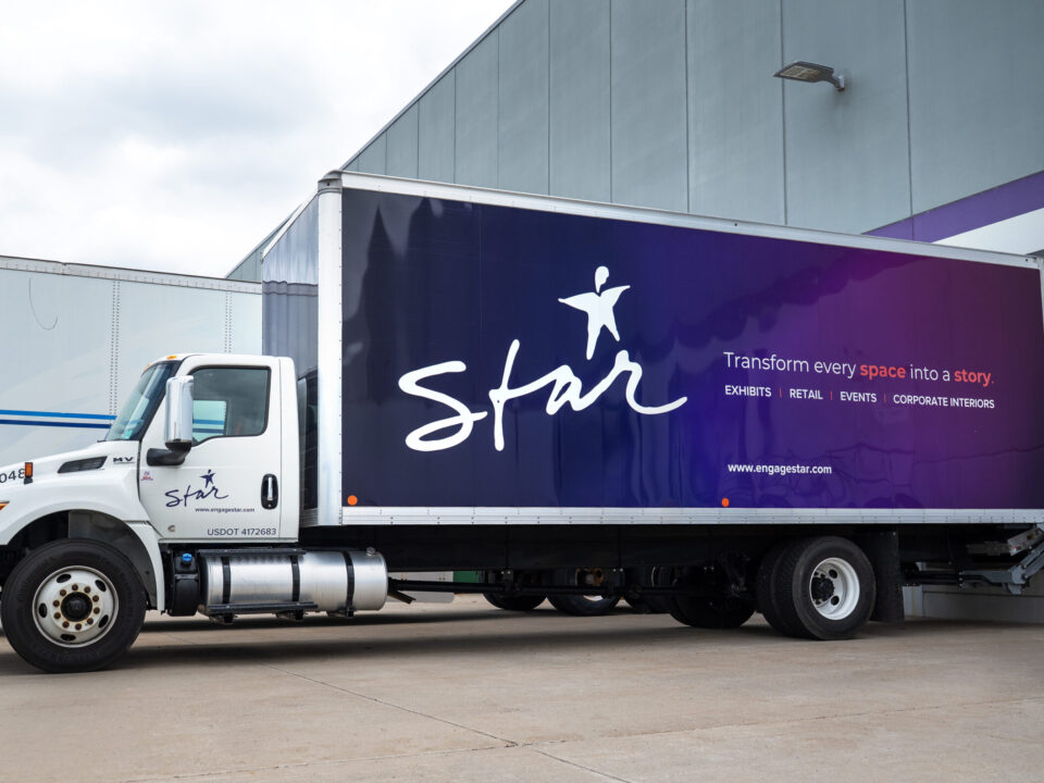 STAR Exhibits branded Truck parked at the loading dock at our warehouse space.